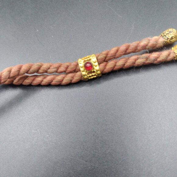 Vintage Red Czech Glass & Brass Etruscan Twisted 38'' Necklace - Picture 5 of 8